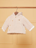 Veste de naissance à capuche beige en velours - 1