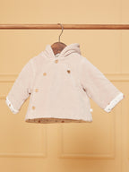 Veste de naissance à capuche beige en velours - 1