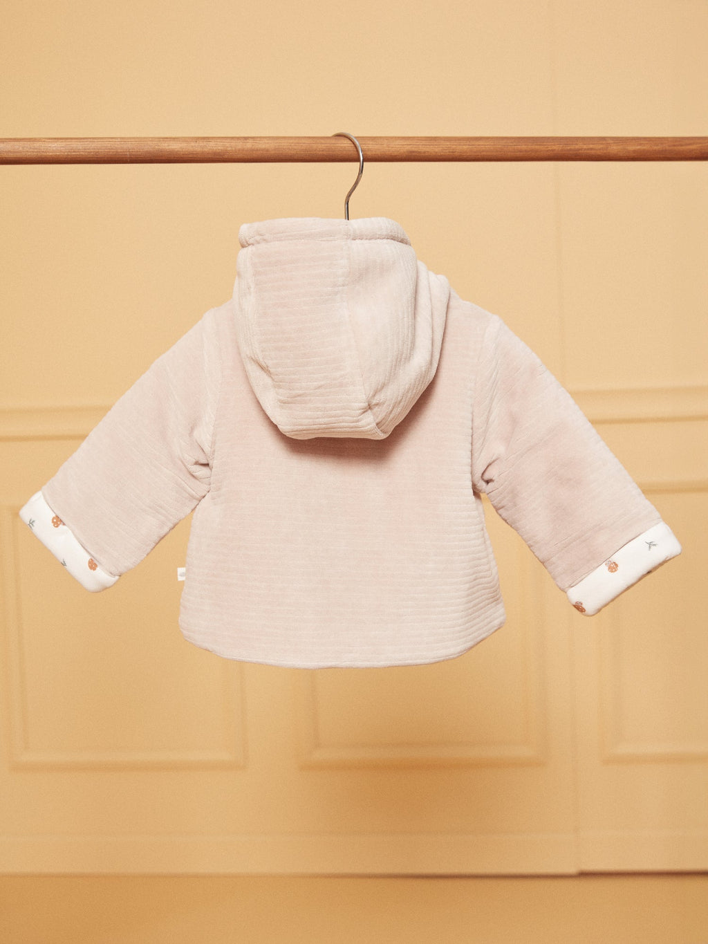 Veste de naissance à capuche beige en velours - 2