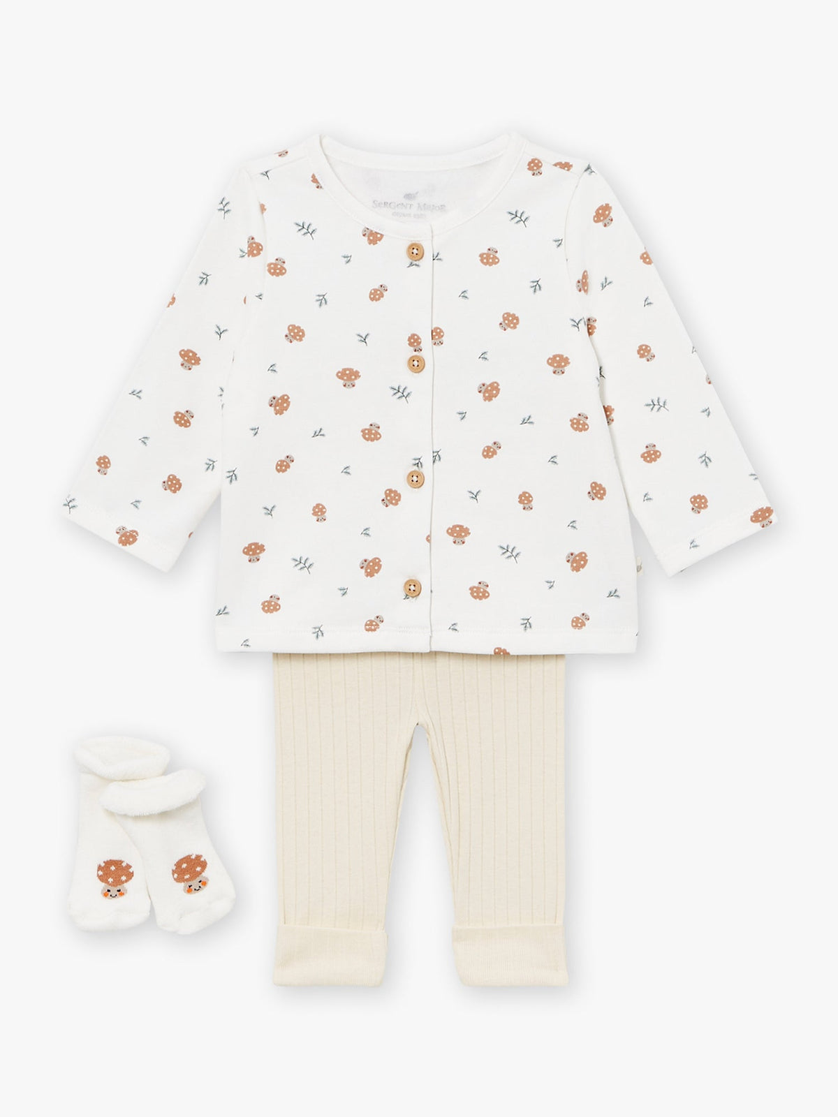 Ensemble gilet, pantalon et chaussettes écru et grège - 1
