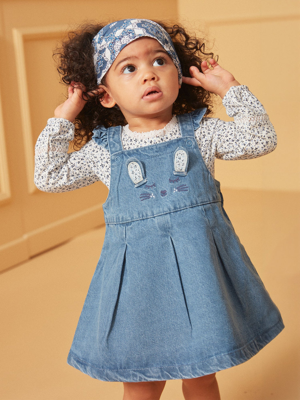 Ensemble body et robe chasuble bleu et écru - 1