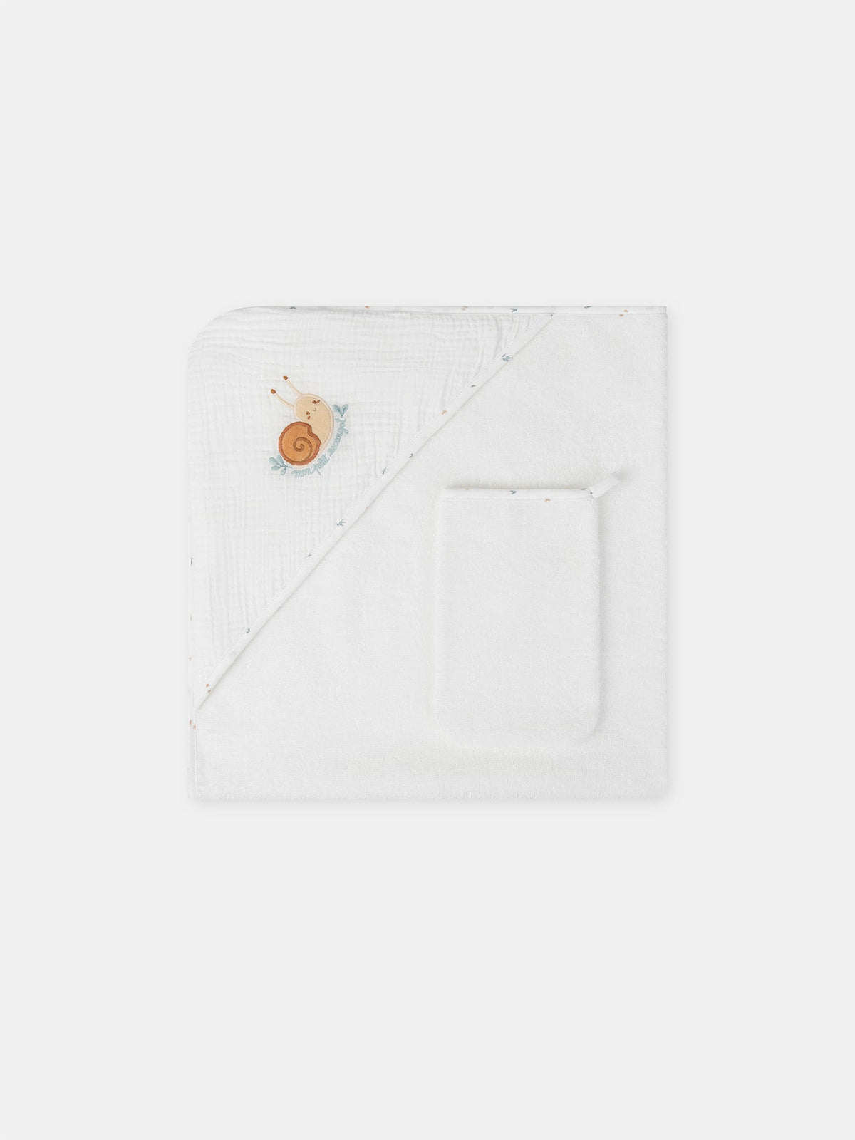 Pointe éponge et gant écru à broderie escargot Naissance Mixte - 1