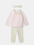 Ensemble pull rose + legging fleuri + bandeau fleuri Naissance Fille - 1