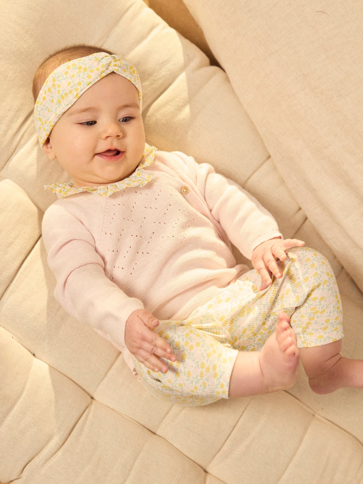 Ensemble pull rose + legging fleuri + bandeau fleuri Naissance Fille - 2