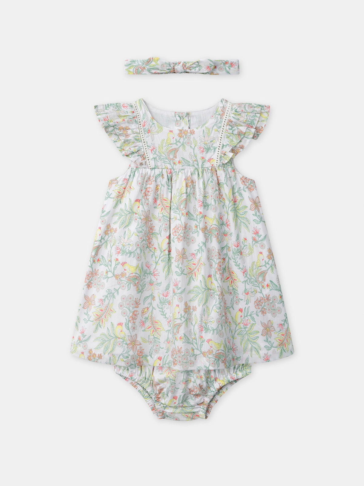 Ensemble robe + bloomer + bandeau Naissance Fille - 1