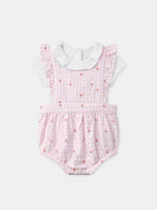 Ensemble barbotteuse vichy rose + body Naissance Fille - 1