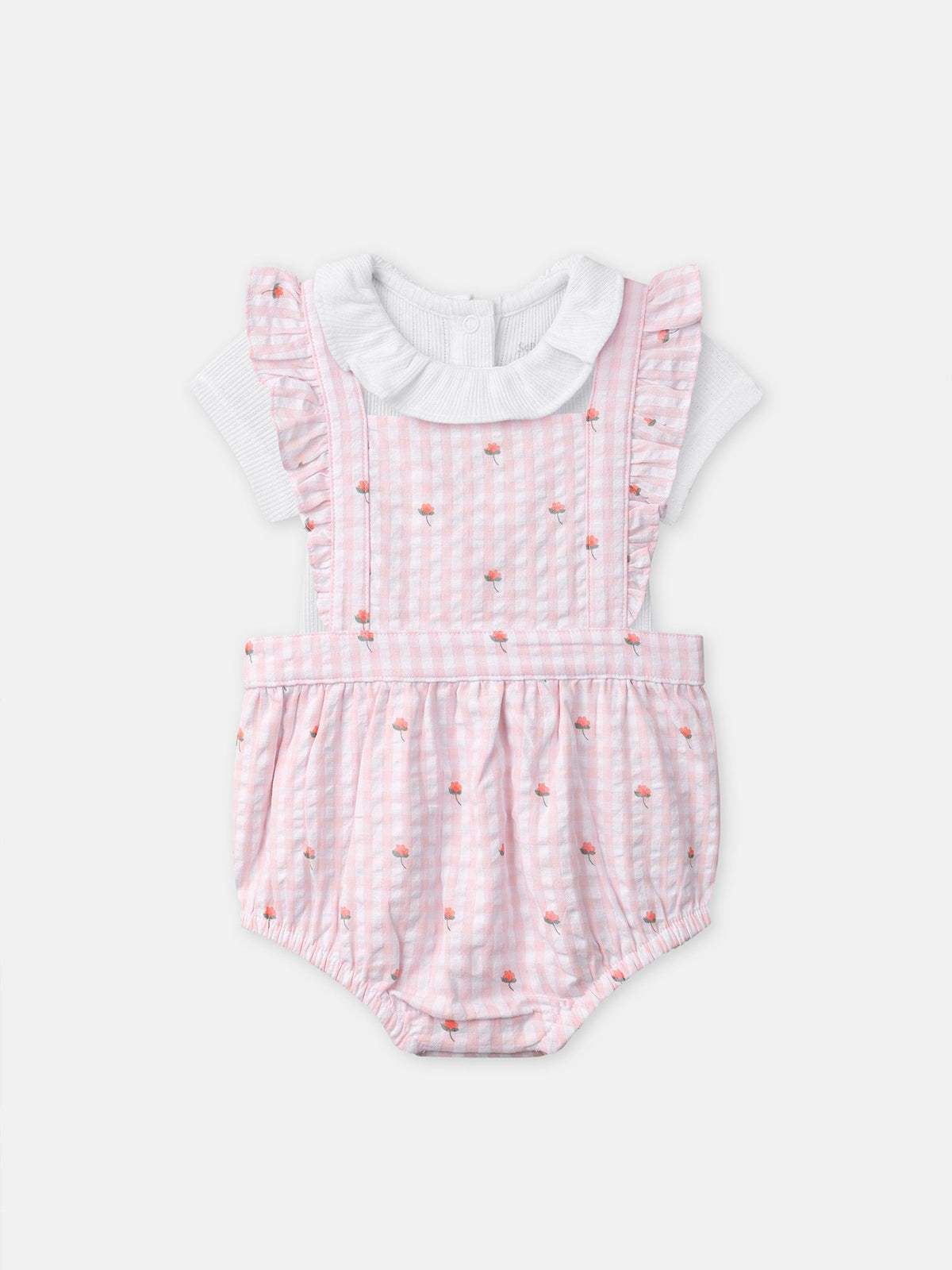 Ensemble barbotteuse vichy rose + body Naissance Fille - 1