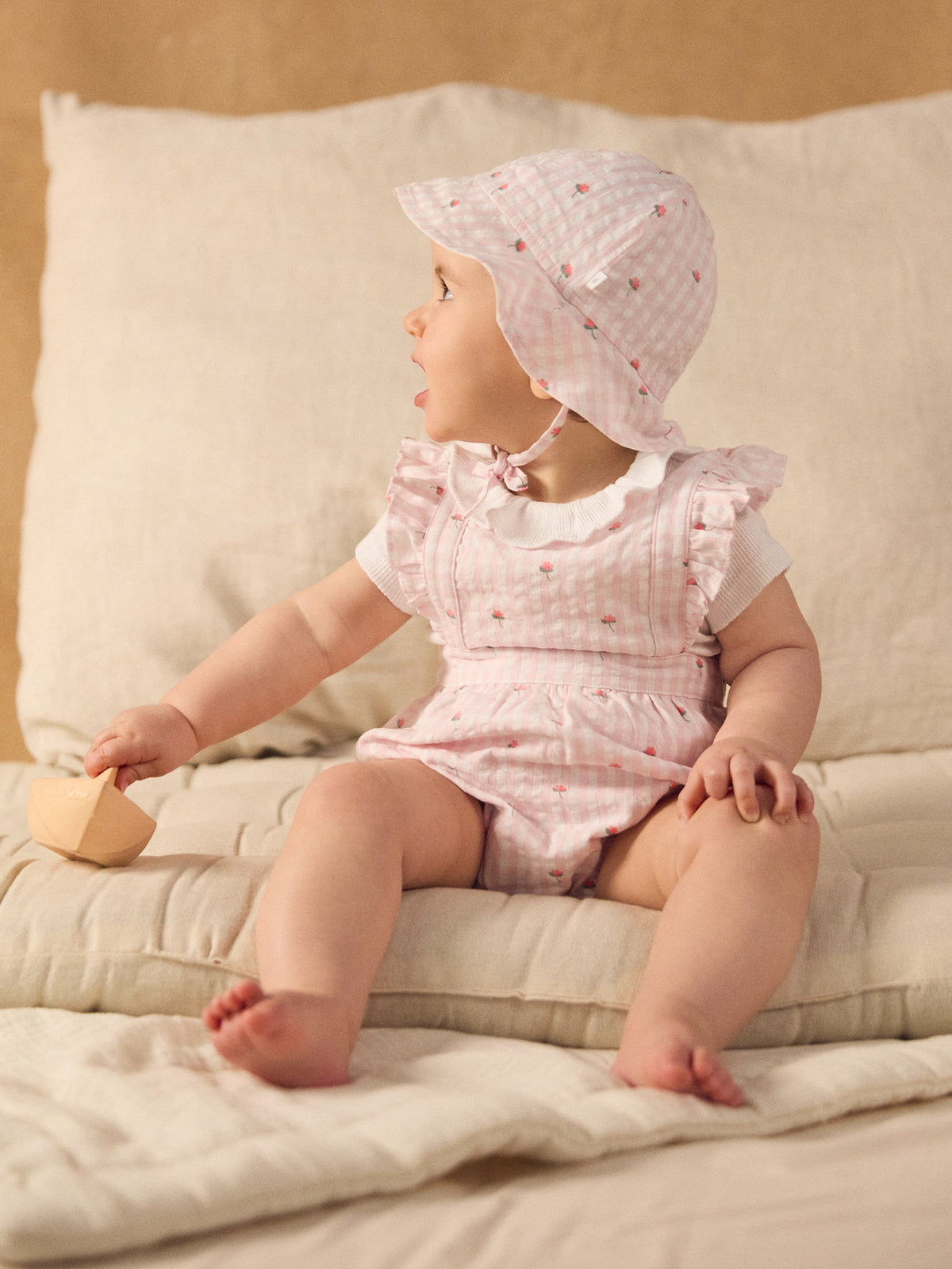 Ensemble barbotteuse vichy rose + body Naissance Fille - 2