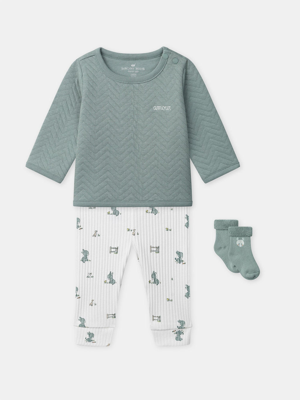 Ensemble haut bleu grisé + pantalon + chaussettes Naissance Garçon - 1