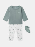 Ensemble haut bleu grisé + pantalon + chaussettes Naissance Garçon - 1