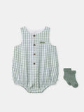 Ensemble barbotteuse vichy vert + chaussettes Naissance Mixte - 1