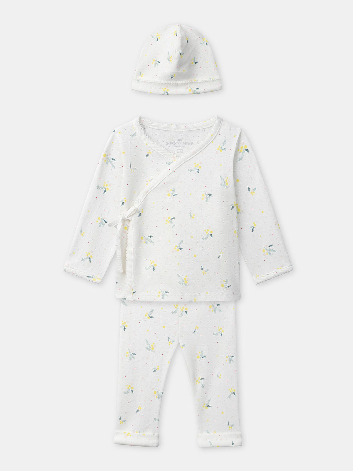 Ensemble haut + pantalon + bonnet imprimé feuillage Naissance Fille - 1