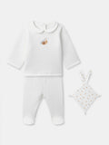 Ensemble haut + pantalon écru + doudou imprimé escargots Naissance Mixte - 1