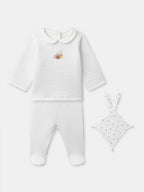 Ensemble haut + pantalon écru + doudou imprimé escargots Naissance Mixte - 1