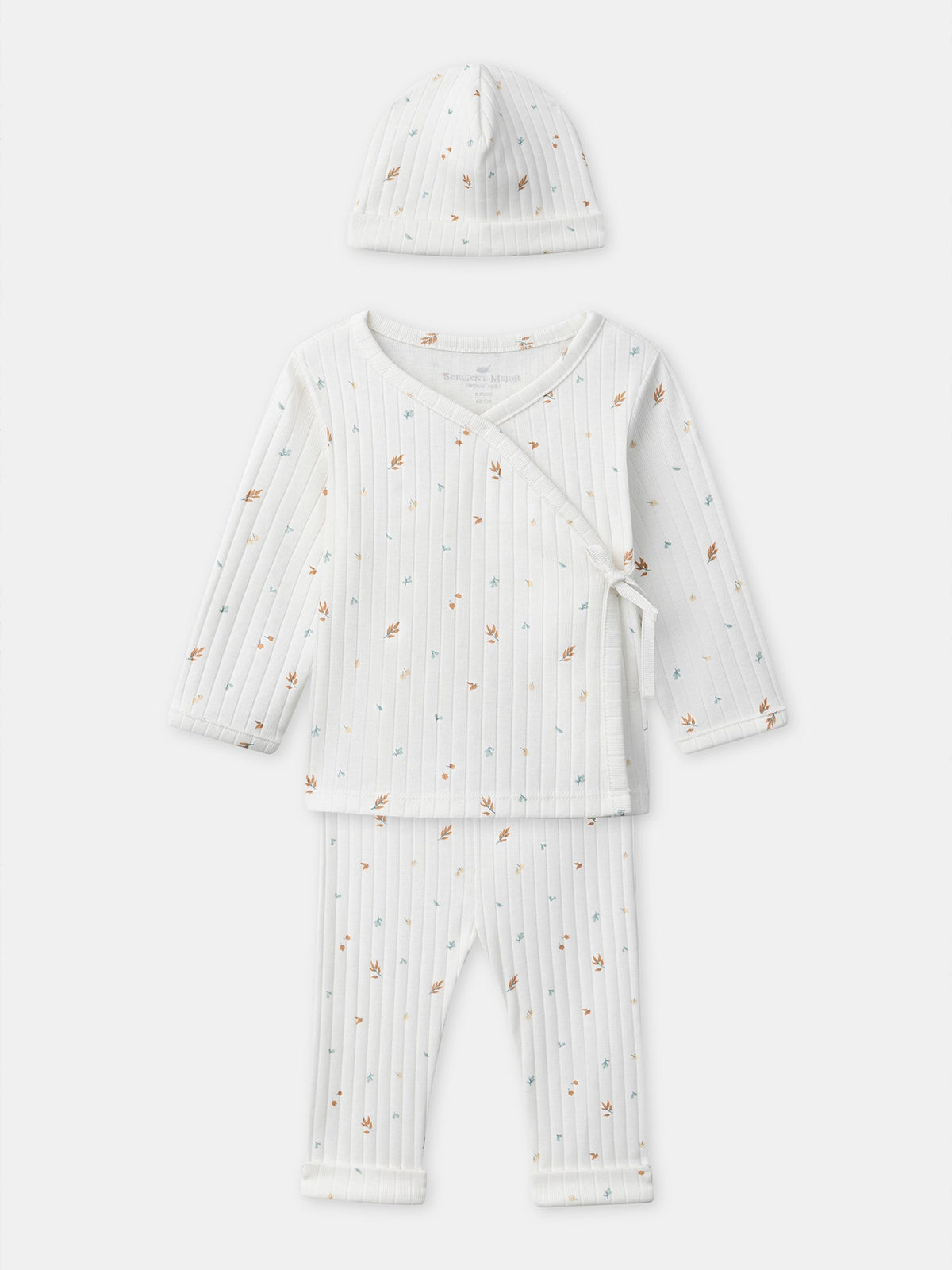 Ensemble haut + pantalon + bonnet écru imprimé feuillages Naissance Mixte - 1