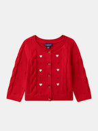 Cardigan rouge à broderies cœurs Bébé Fille - 1