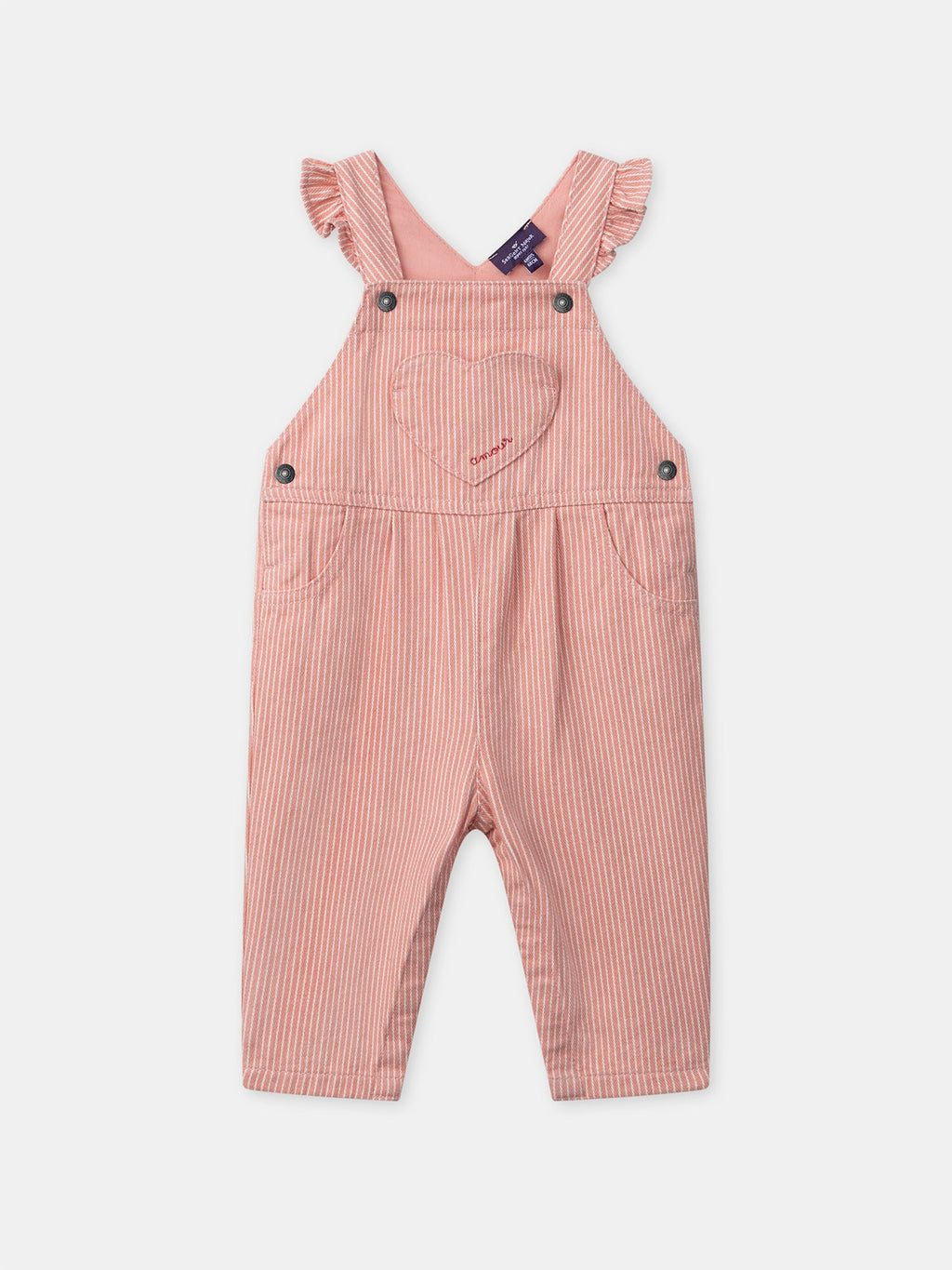 Salopette rayée corail et écru à patch cœur Bébé Fille - 1