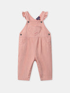 Salopette rayée corail et écru à patch cœur Bébé Fille - 1