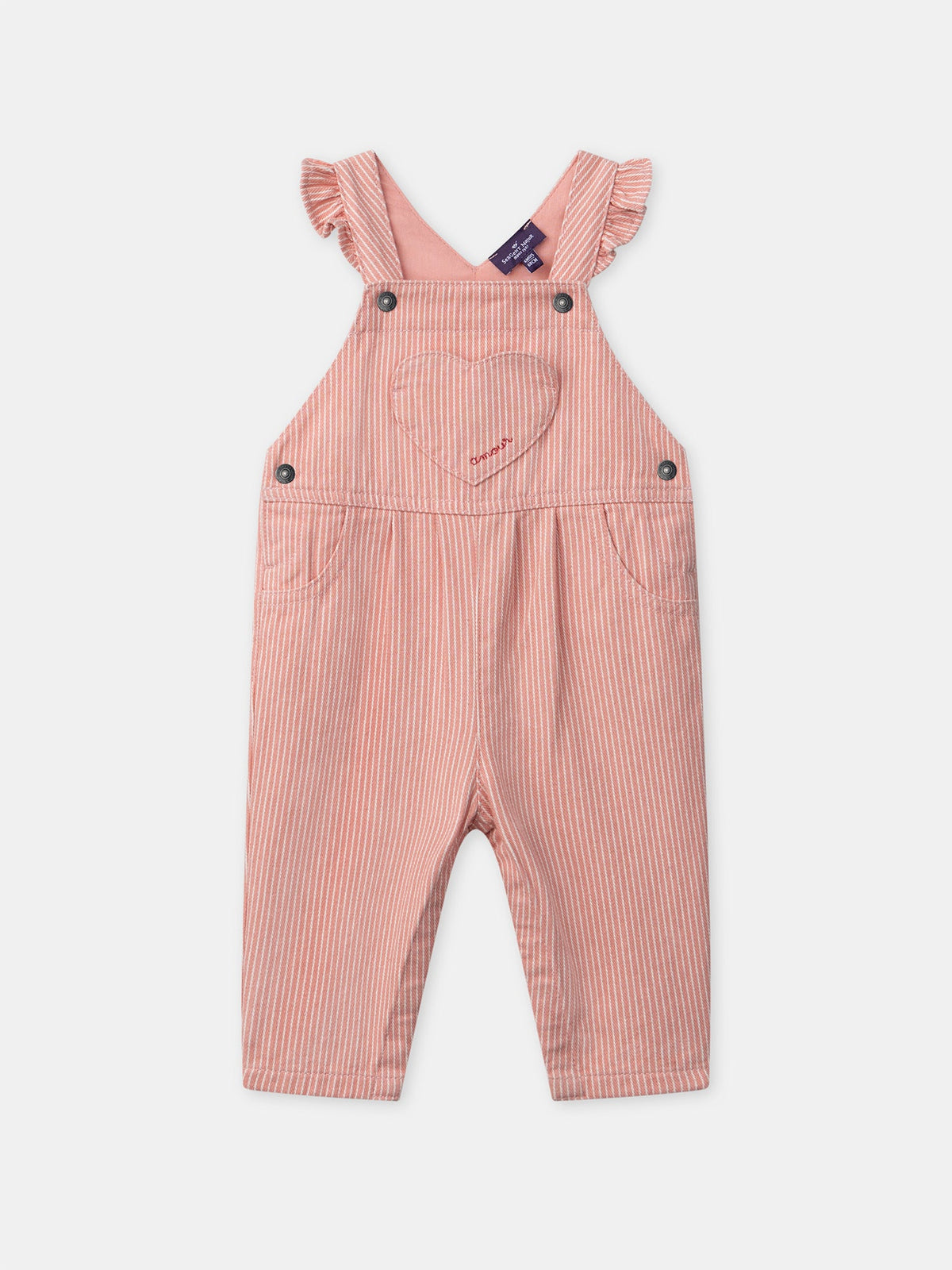 Salopette rayée corail et écru à patch cœur Bébé Fille - 1