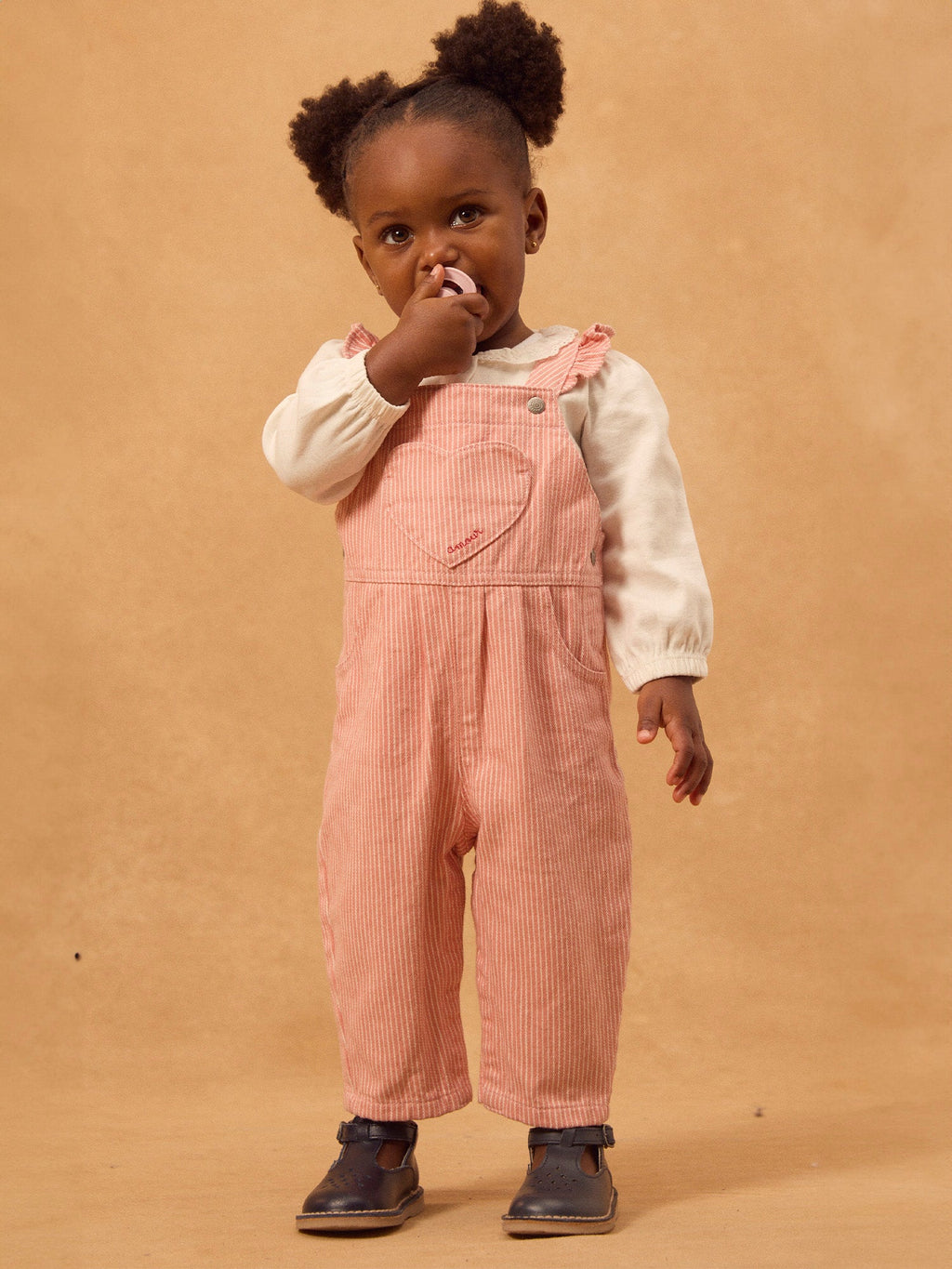 Salopette rayée corail et écru à patch cœur Bébé Fille - 2