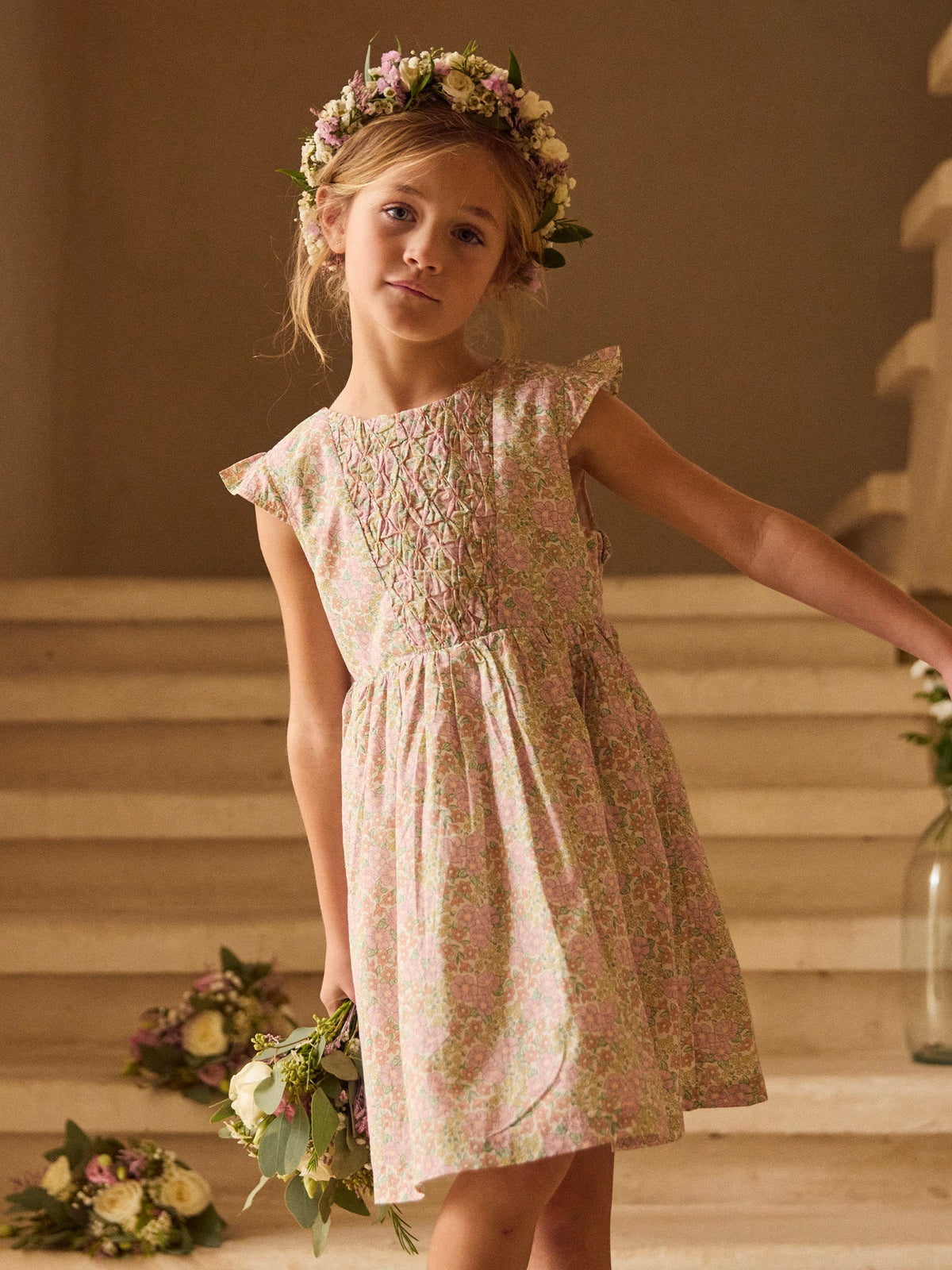 Robe imprimé fleuri à noeud Fille - 2
