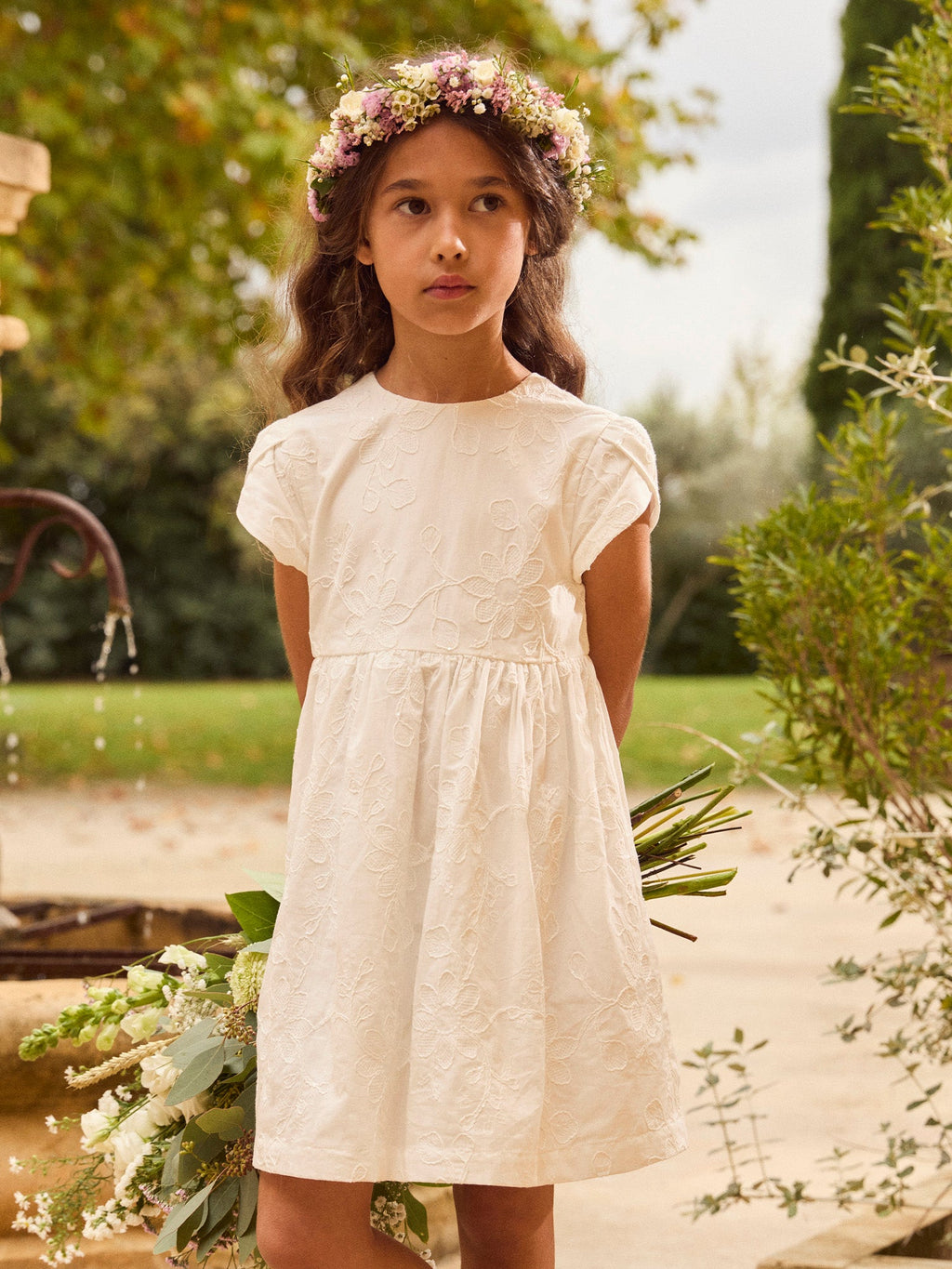 Robe écrue à broderies fleurs Fille - 2
