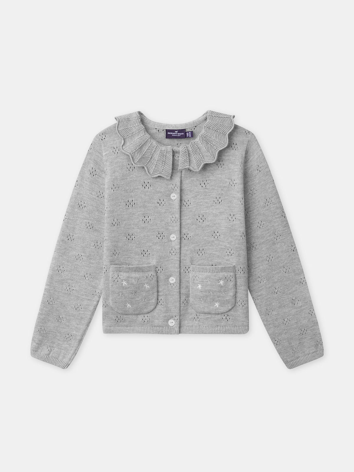 Gilet gris à col Fille - 1