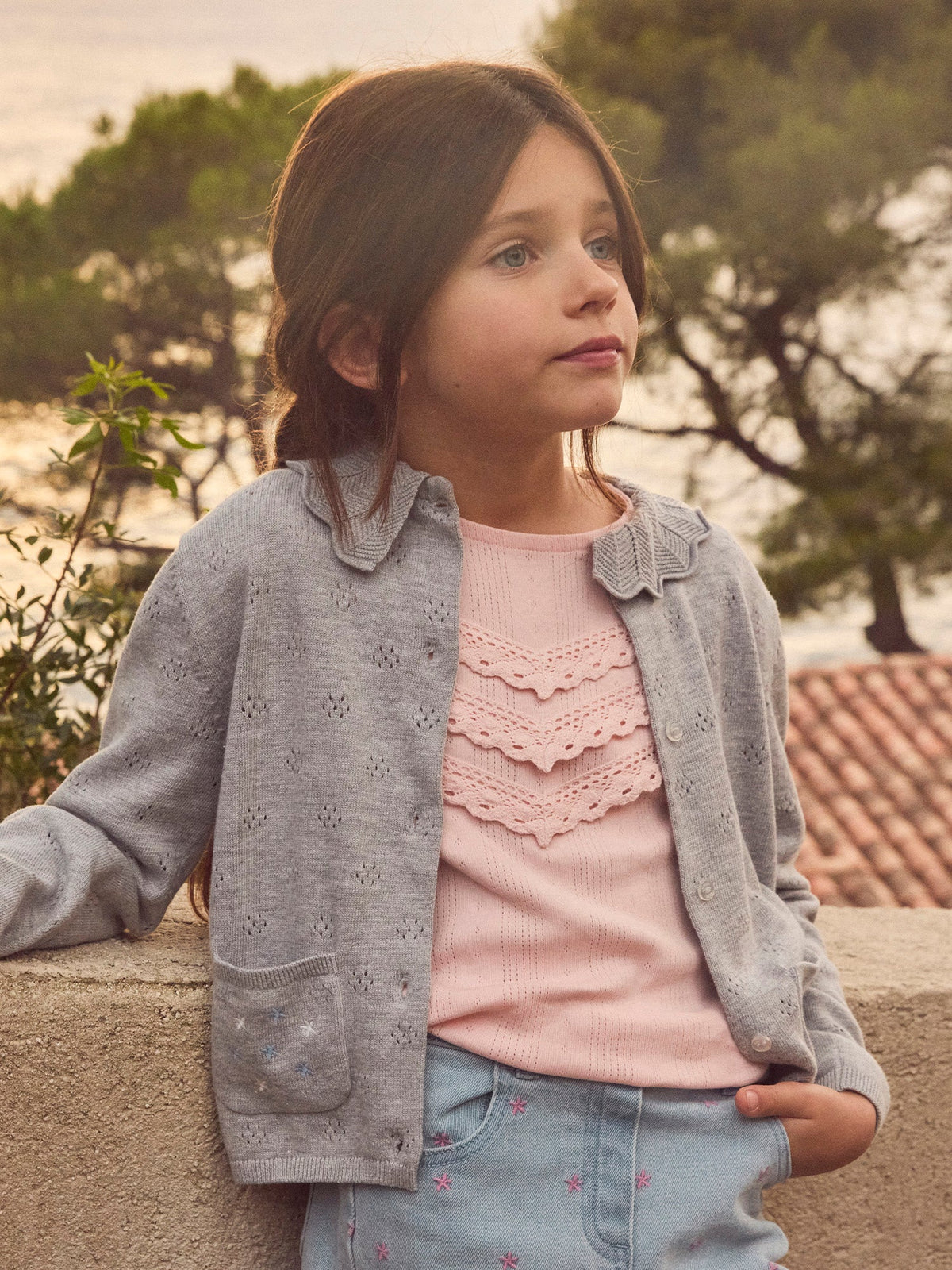 Gilet gris à col Fille - 2