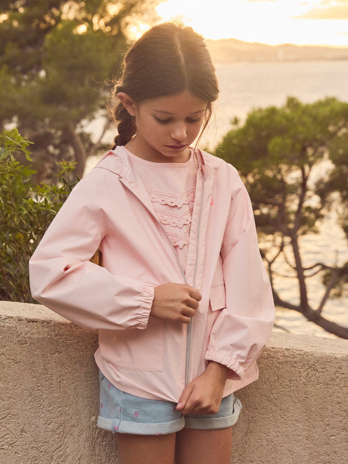 Veste coupe-vent à capuche rose Fille - 2