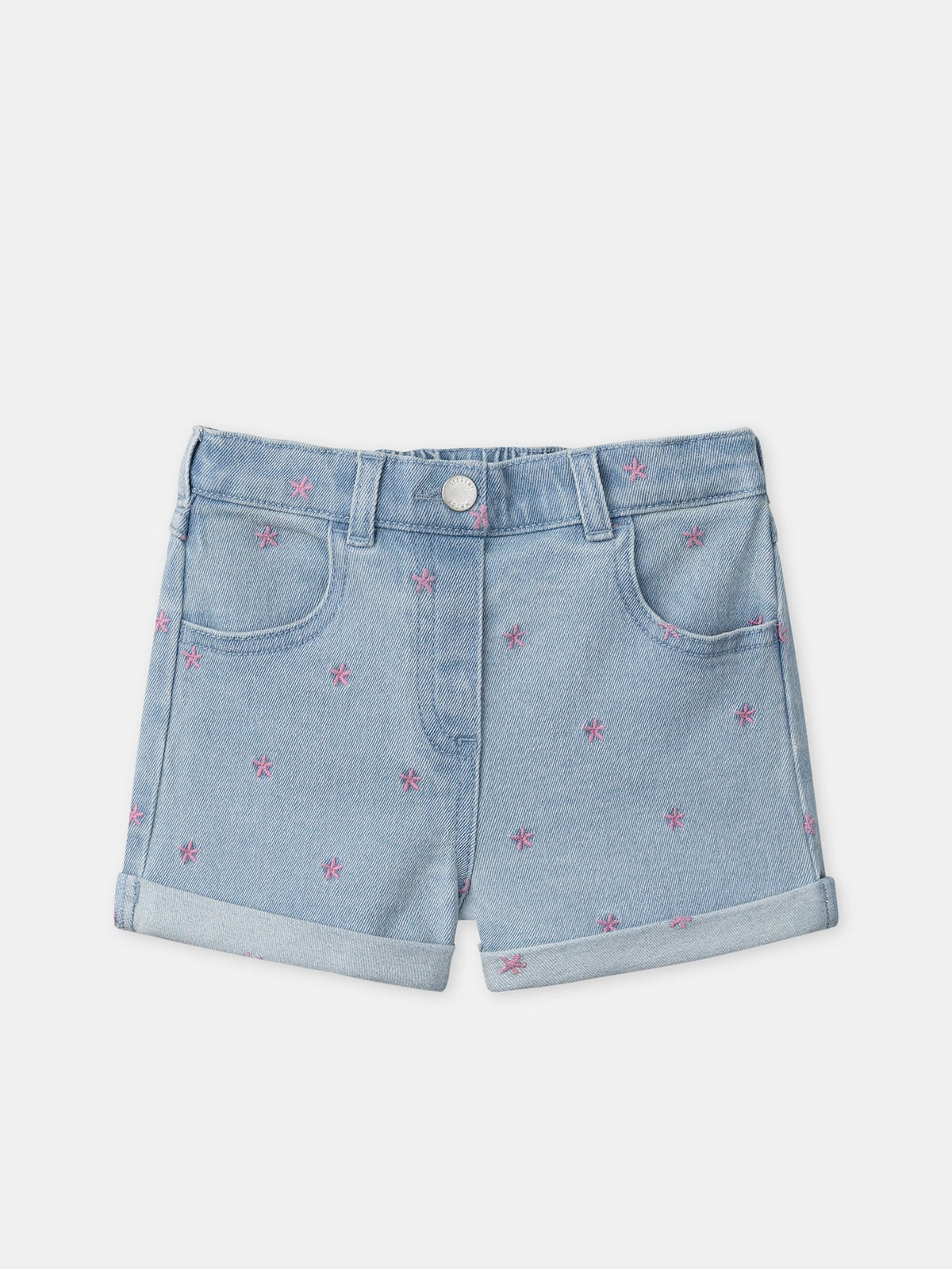 Short denim à broderies fleurs Fille - 1