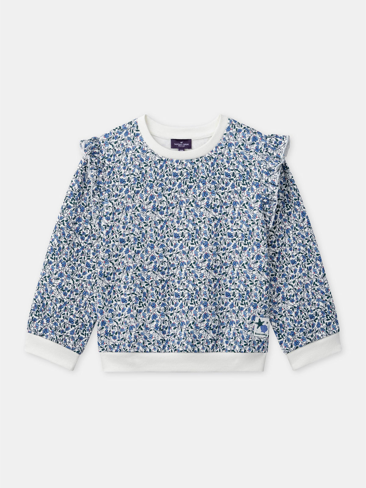 Sweat imprimé fleuri bleu à volants Fille - 1