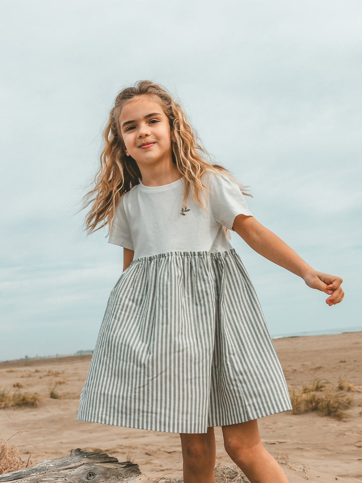 Robe bi-matière à rayures Fille - 2