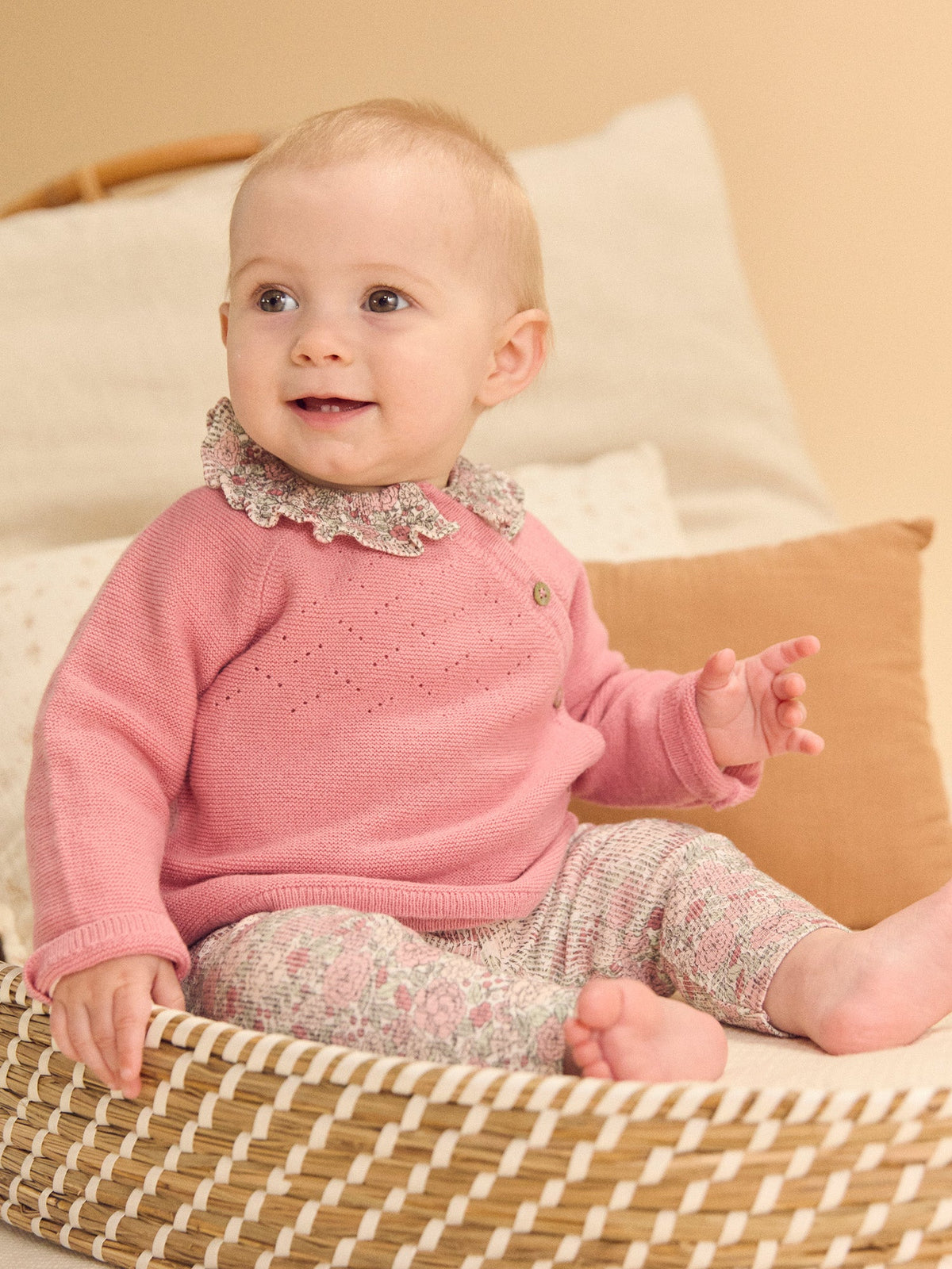 Ensemble haut en tricot rose foncé + legging imprimé fleuri Naissance Fille - 2