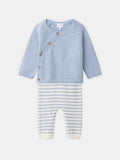 Ensemble haut en tricot bleu ciel + pantalon en tricot à rayures bleu ciel Naissance Garçon - 1