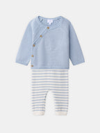 Ensemble haut en tricot bleu ciel + pantalon en tricot à rayures bleu ciel Naissance Garçon - 1