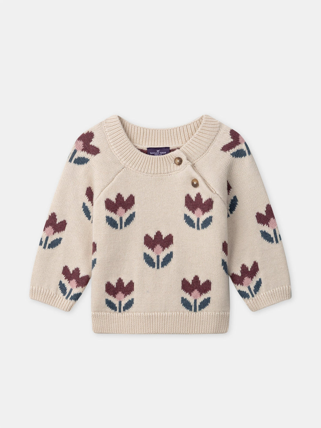 Pull beige jacquard fleurs Bébé Fille - 1