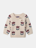 Pull beige jacquard fleurs Bébé Fille - 1