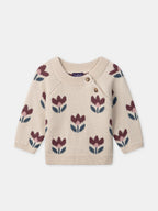 Pull beige jacquard fleurs Bébé Fille - 1