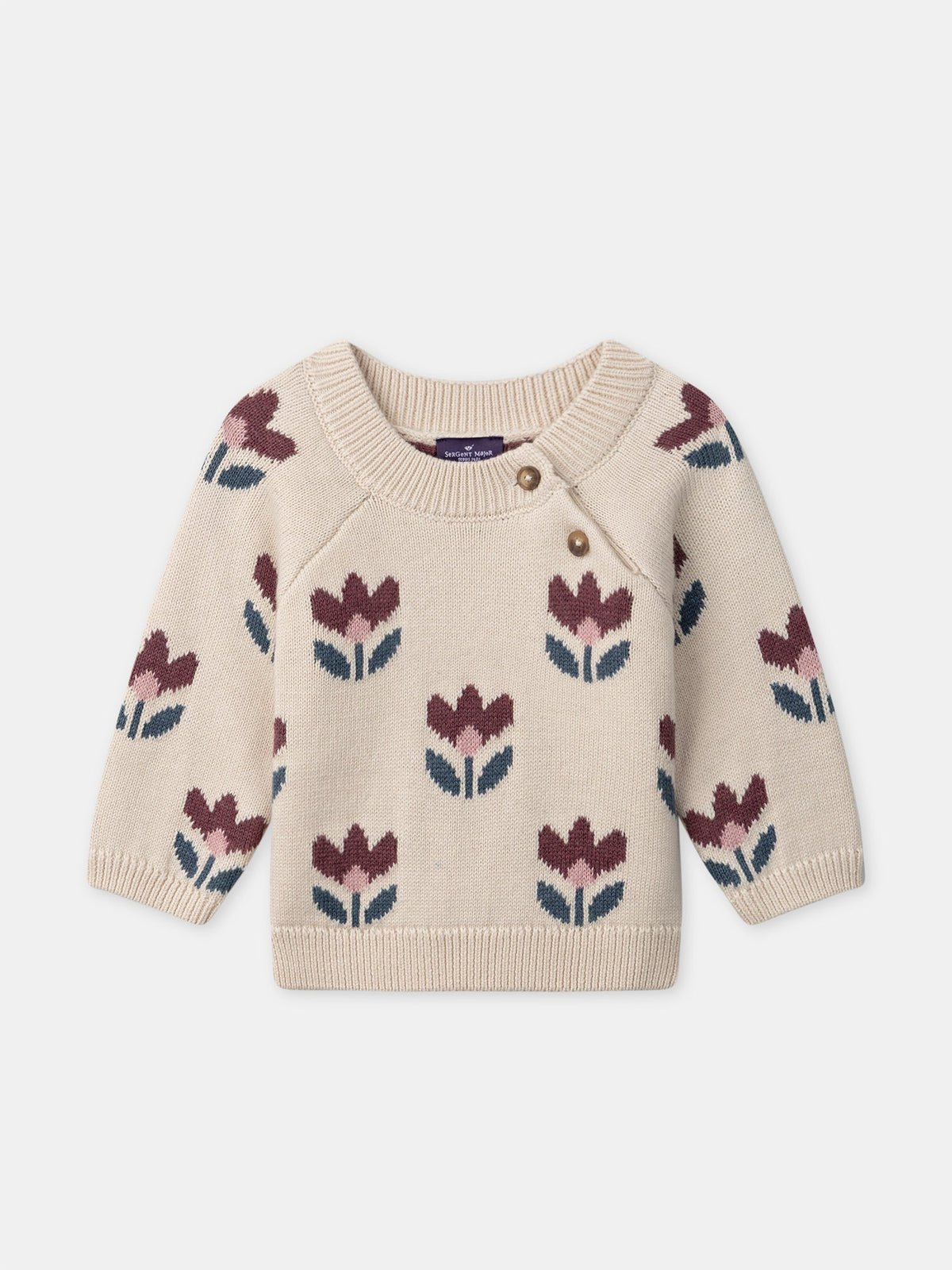 Pull beige jacquard fleurs Bébé Fille - 1