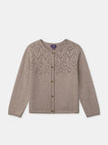 Cardigan marron à broderie Fille - 1