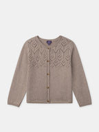 Cardigan marron à broderie Fille - 1