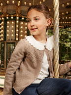 Cardigan marron à broderie Fille - 2
