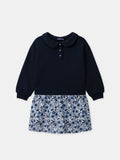 Robe bi-matière sweat bleu marine et bas imprimé fleuri Fille - 1
