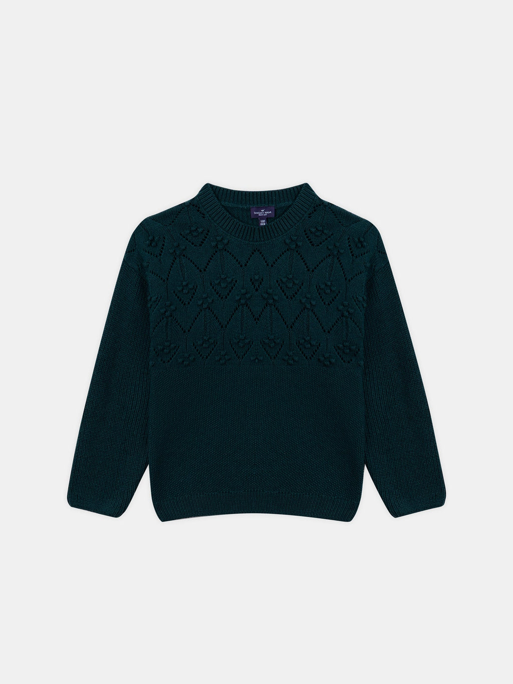 Pull bleu paon à col Fille - 1