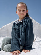 Pull bleu paon à col Fille - 2
