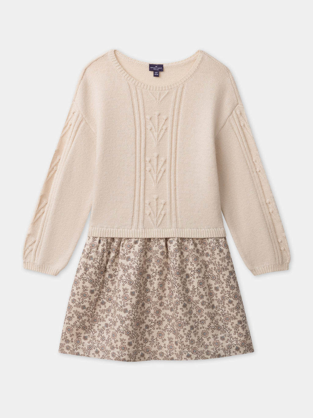 Robe bi-matière haut écru et bas imprimé fleuri Fille - 1