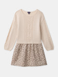 Robe bi-matière haut écru et bas imprimé fleuri Fille - 1