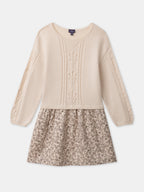 Robe bi-matière haut écru et bas imprimé fleuri Fille - 1