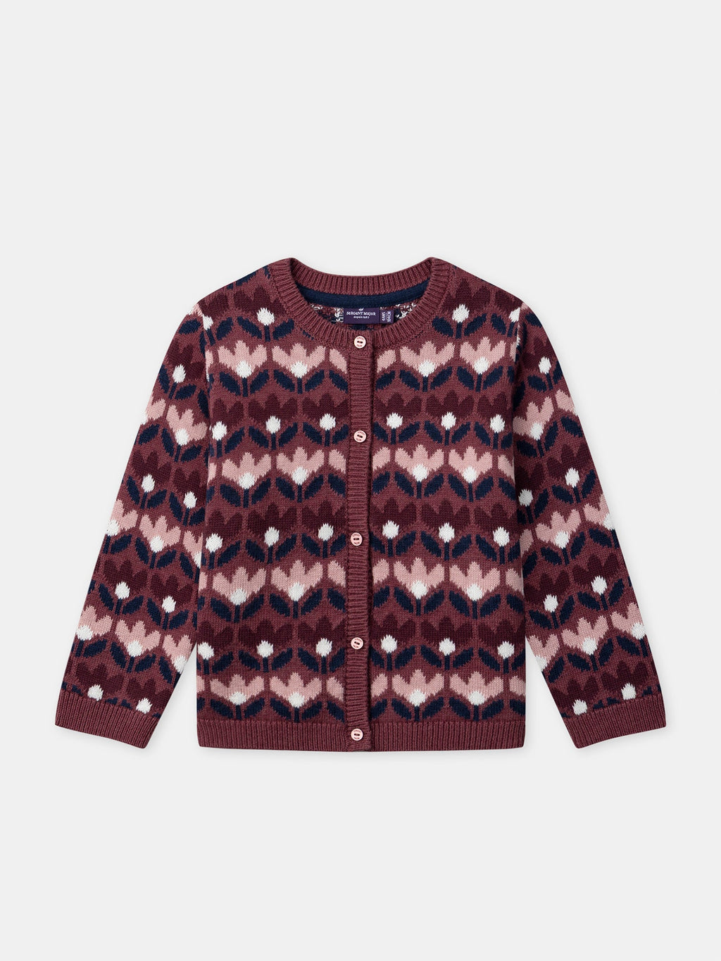 Gilet jacquard floral en laine mélangée Fille - 1
