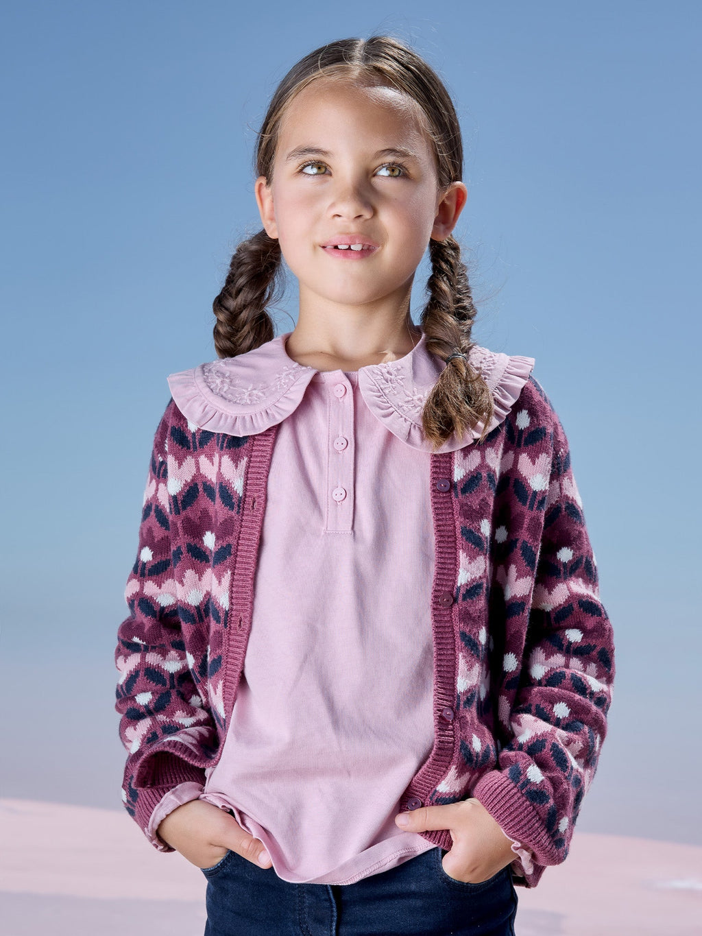Gilet jacquard floral en laine mélangée Fille - 2